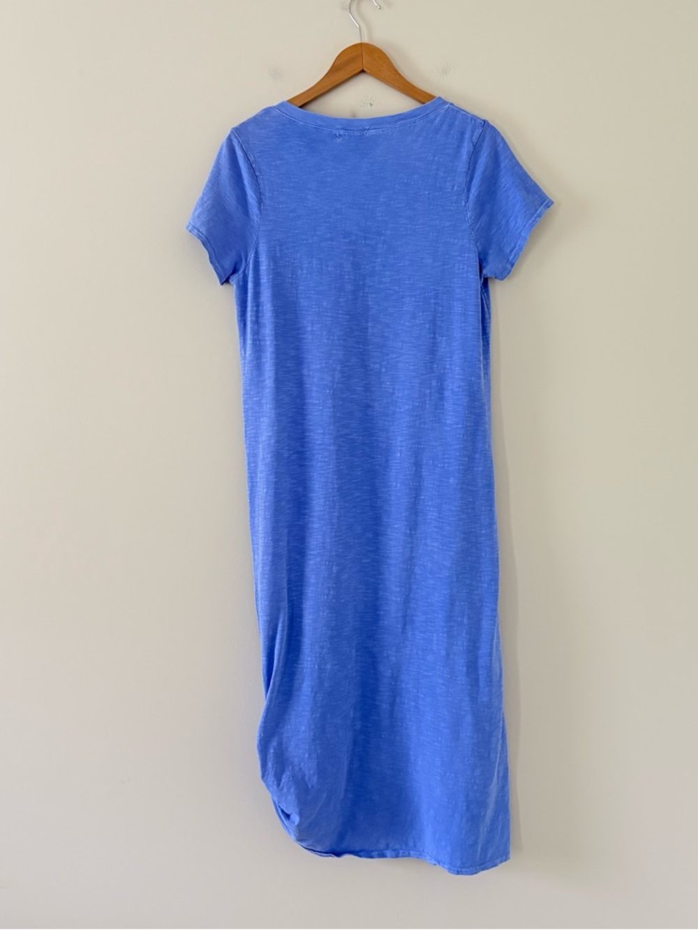 Fresh Produce Blue T-Shirt Dress Ruched Tie Side Midi Cotton Made in USA Sz L - Picture 8 of 13